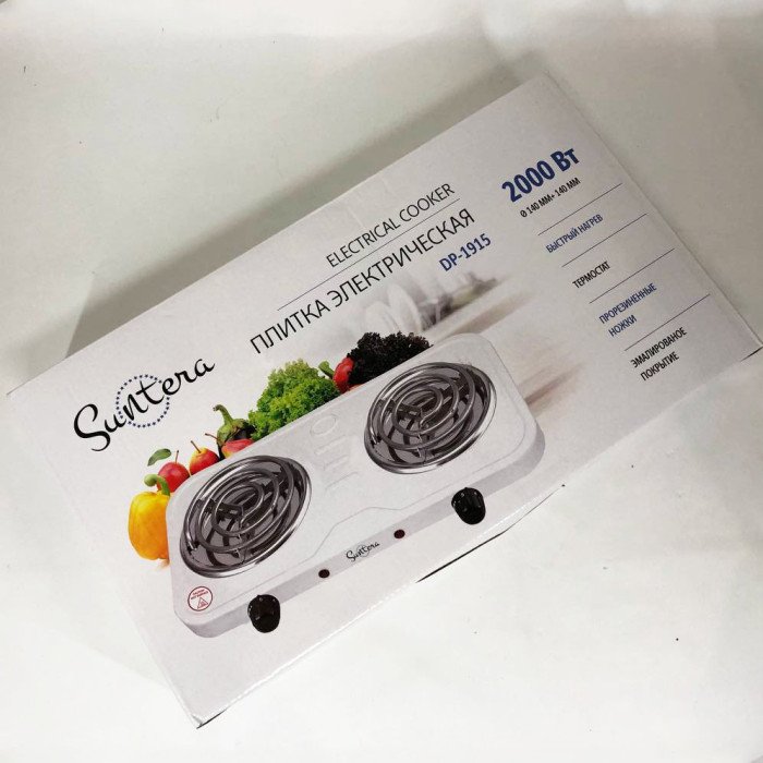 Плита електрична Suntera DP-1915 2000 Вт, потужна настільна електроплита, побутова плита. Колір: білий