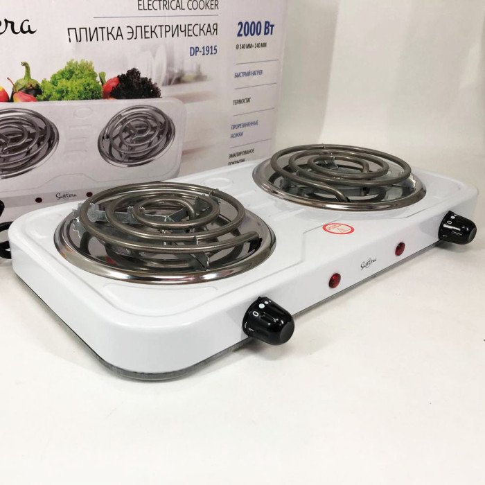 Плита електрична Suntera DP-1915 2000 Вт, потужна настільна електроплита, побутова плита. Колір: білий