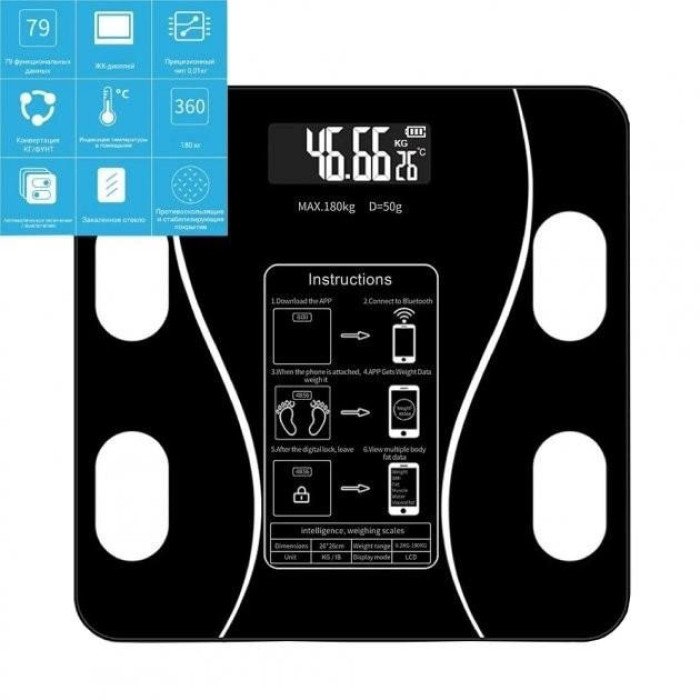Розумні смарт-ваги Scale TY-619 електронні з додатком на телефон LCD-дисплей загартоване скло
