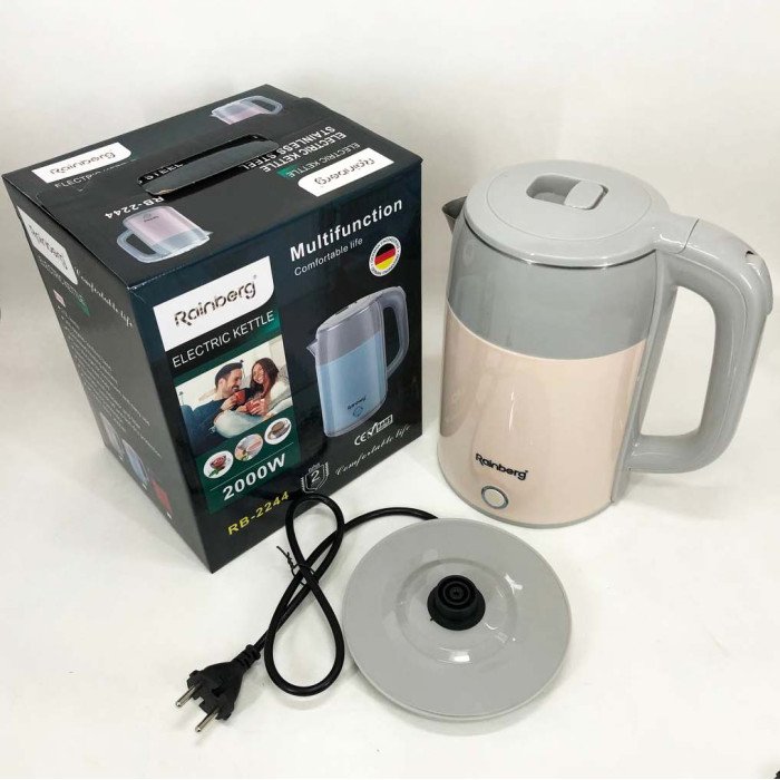 Електрочайник дисковий Rainberg RB-2244 2000 Вт 2л, стильний електричний чайник. Колір: рожевий
