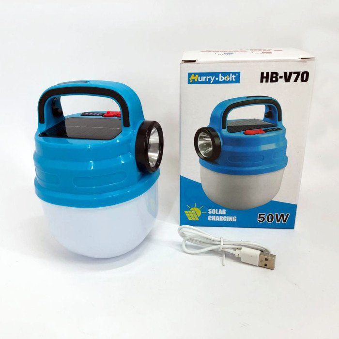 Підвісний ліхтар світильник LED з гачком для кемпінгу, ліхтариком та сонячною панеллю. Колір: синій