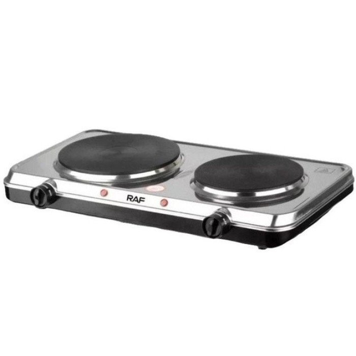 Плита електрична настільна дискова RAF 8007B на дві конфорки срібляста 2000W