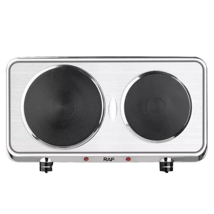 Плита електрична настільна дискова RAF 8007B на дві конфорки срібляста 2000W
