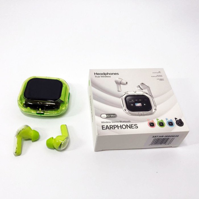 Бездротові вакуумні навушники TWS з дисплеєм LED, вологозахист IPx4 Bluetooth 5.4 з кейсом. Колір: зелений