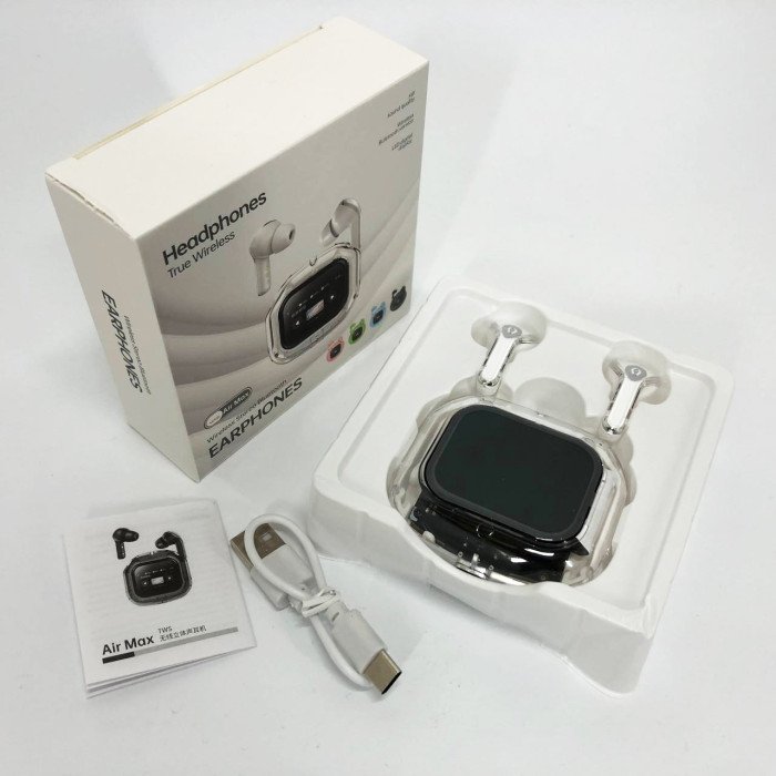 Бездротові вакуумні навушники TWS з дисплеєм LED, вологозахист IPx4 Bluetooth 5.4 з кейсом. Колір: білий