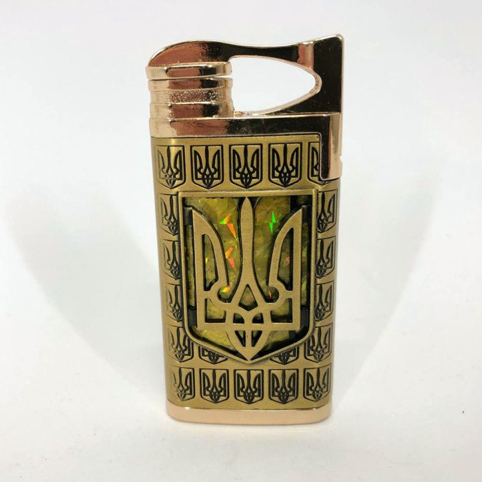 Турбо запальничка Герб України на жовтому фоні, запальничка подарункова сувенірна