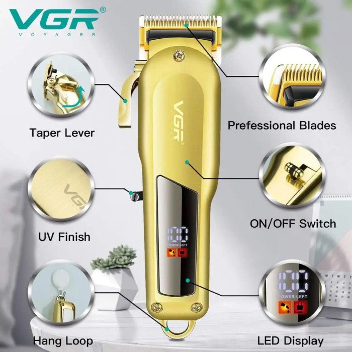 Машинка для стрижки VGR Professional Hair Clipper V-278 GOLD, домашня машинка для стрижки волосся