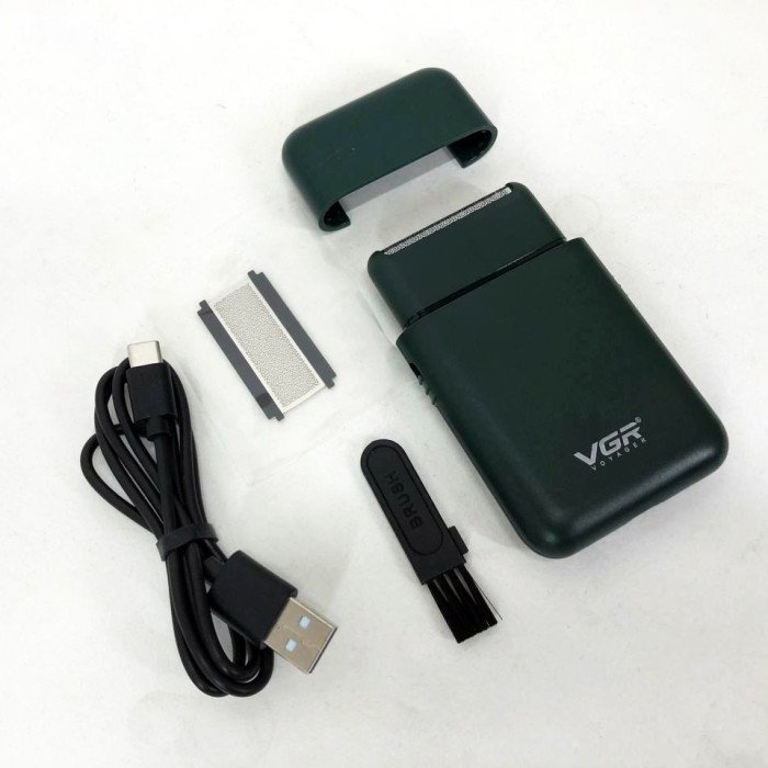 Акумуляторна чоловіча міні електробритва VGR V-390 для гоління бороди та вусів шейвер. Колір: зелений