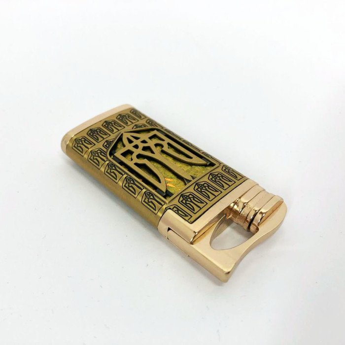 Турбо запальничка Герб України на жовтому фоні, запальничка подарункова сувенірна