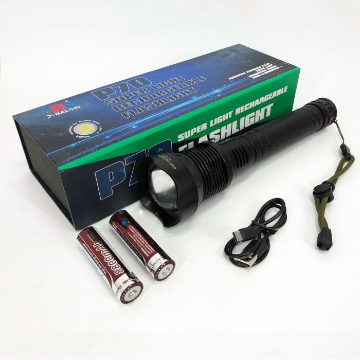 Потужний ліхтарик акумуляторний тактичний X-Balog BL-X92-P70 із зарядкою від USB, тактичний ліхтар