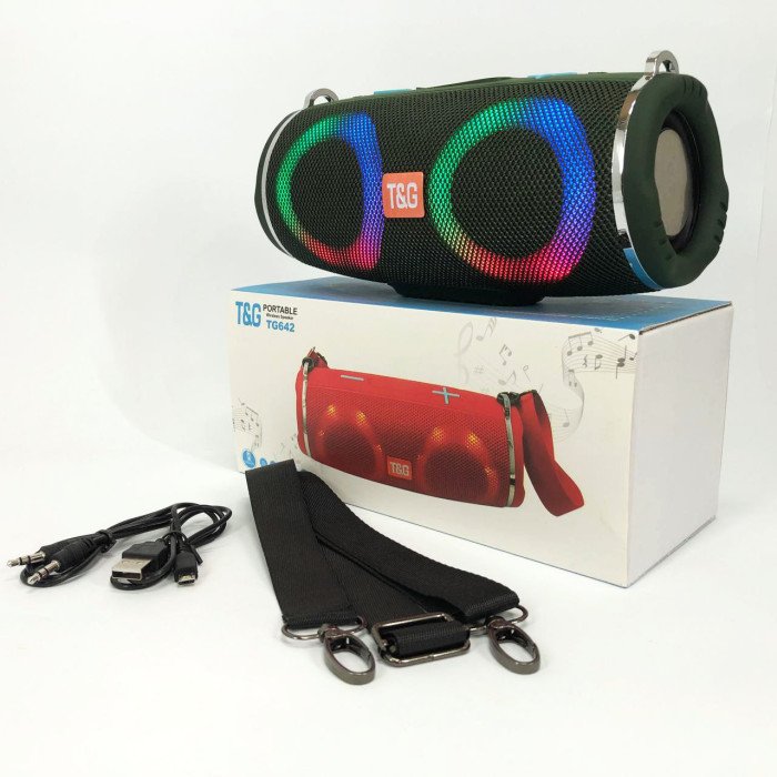 Портативна колонка TG642 з RGB підсвічуванням та ремінцем, гучна блютуз колонка. Колір: зелений