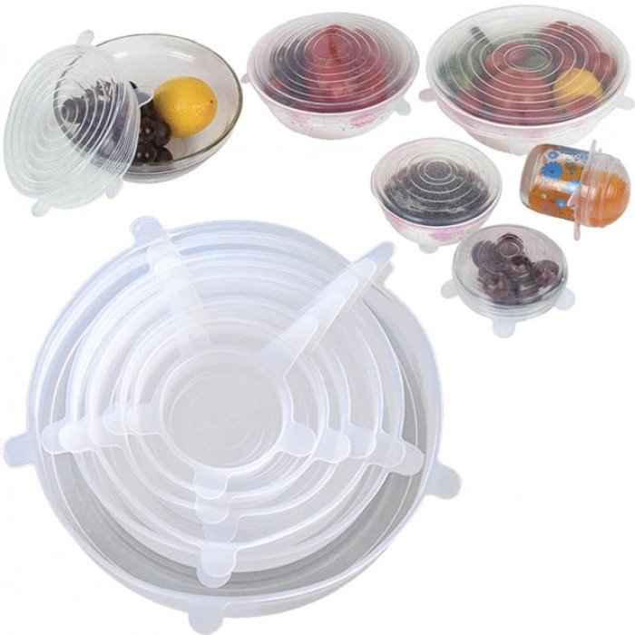 Набір силіконових кришок для посуду 6 шт універсальні. Колір білий