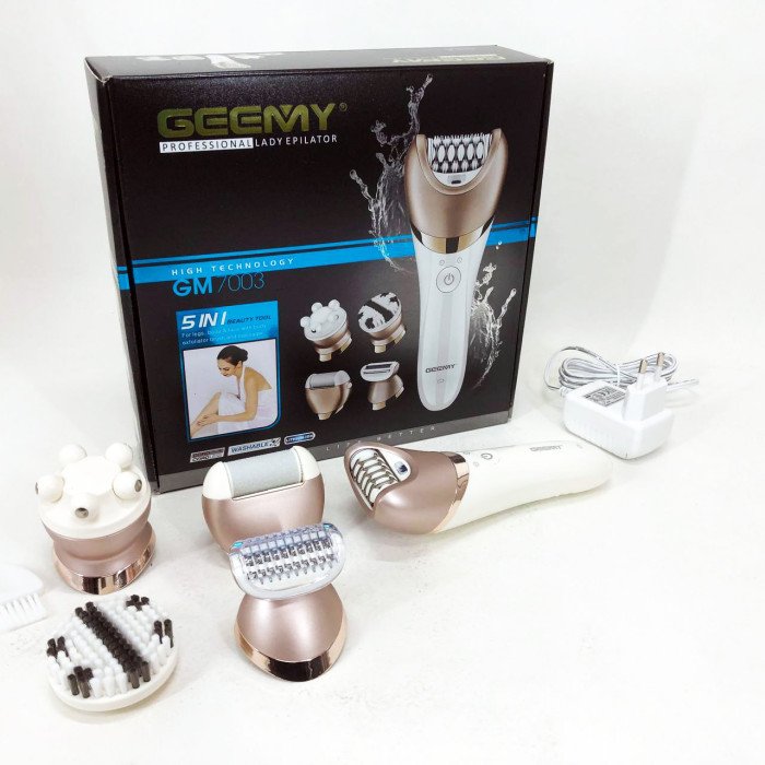Епілятор GEMEI GM-7003 бездротовий акумуляторний з 5 насадками жіночий