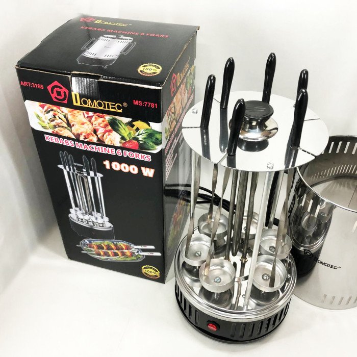 Шашличниця електрична Domotec MS-7781 на 6 шампурів 1000Вт вертикальна з нержавіючої сталі