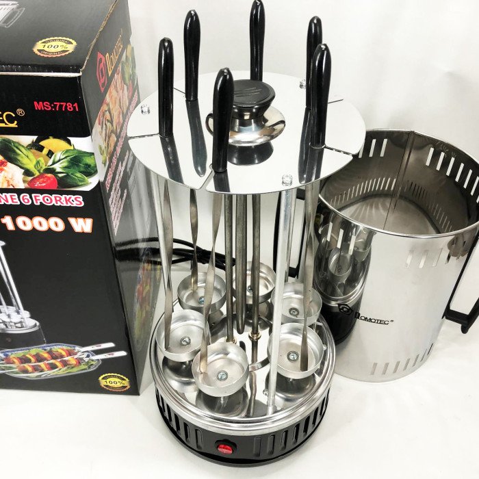 Шашличниця електрична Domotec MS-7781 на 6 шампурів 1000Вт вертикальна з нержавіючої сталі