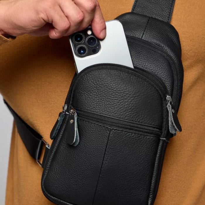 Стильна чоловіча шкіряна сумка через плече, натуральна шкіра флотар, якісна фурнітура