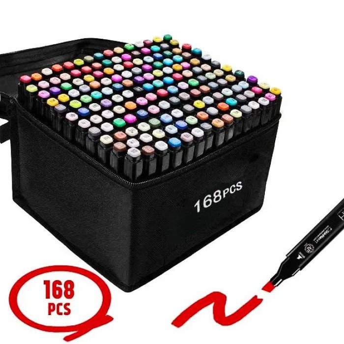 Набір кольорових маркерів 168 шт, Скетч маркери Професійні маркери, Маркери для графіки та живопису