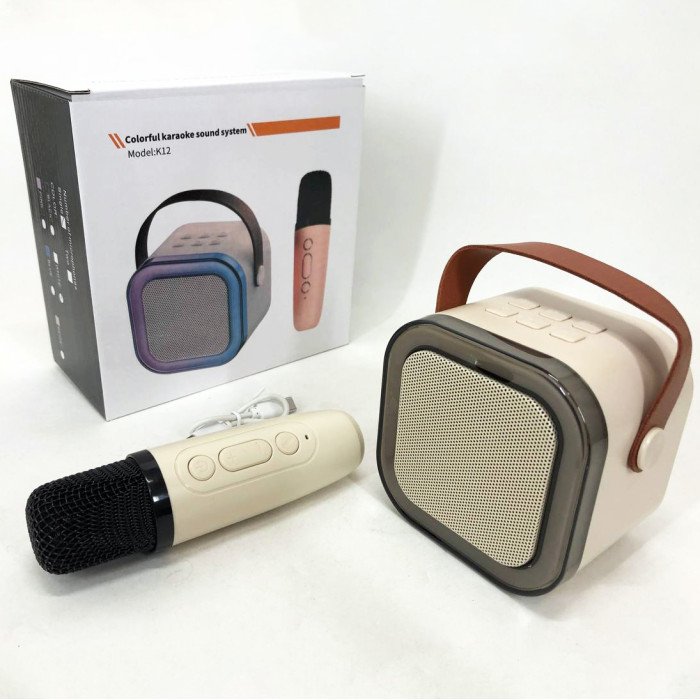 Портативна колонка з караоке мікрофоном та RGB підсвічуванням K12 10W Bluetooth. Колір: білий