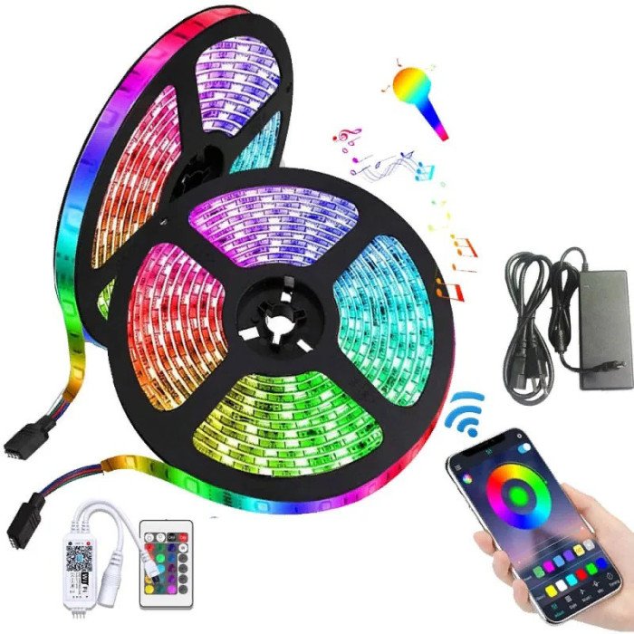 Світлодіодна стрічка SMD 5050 RGB LED 5 м IP65 з bluetooth контролем. підключення 220V