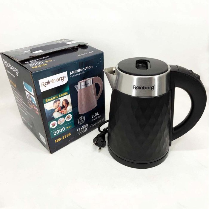 Чайник електричний Rainberg RB-2226 з нержавіючої сталі 2000Вт 2л. Колір: чорний