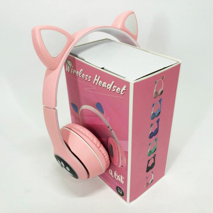 Бездротові навушники з котячими вушками та RGB підсвічуванням Cat VZV 23M. Колір: рожевий