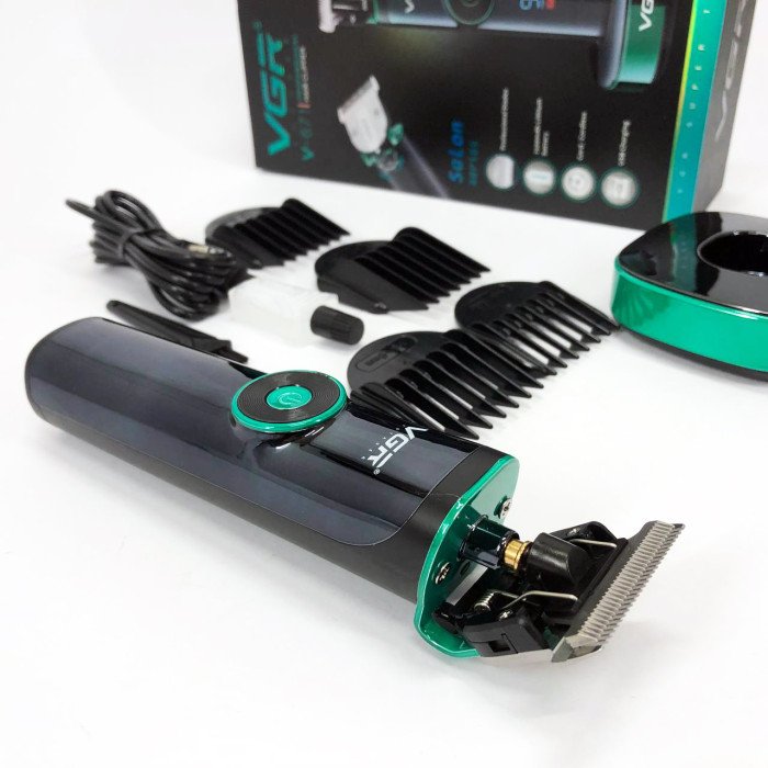 Універсальна машинка триммер для стрижки волосся VGR V-671 акумуляторний з набором насадок та LED дисплеєм