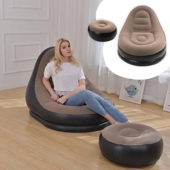Надувне крісло з пуфом для відпочинку AIR SOFA велюрове