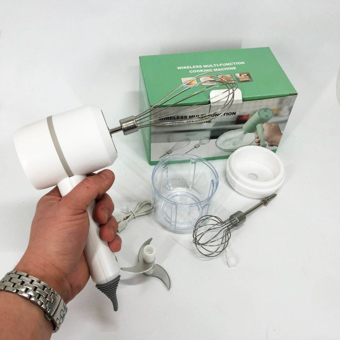 Ручний бездротовий міксер-подрібнювач 2 в 1. Колір: білий