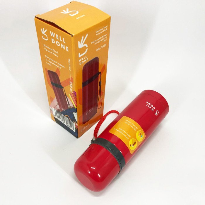 Термос вакуумний Well Done WD-7153R 350 мл, Якісний термос для дому, для напоїв. Колір: червоний