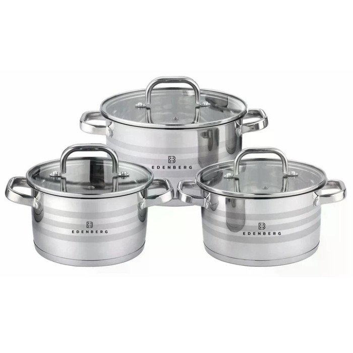 Набір посуду з нержавіючої сталі Edenberg EB-3741 зі скляними кришками 6 предметів
