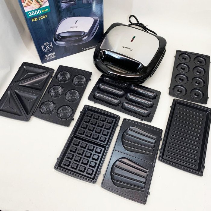 Електрична бутербродниця мультимейкер 8 в 1 Rainberg RB-2283 3000Вт із змінними насадками