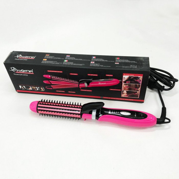 Плойка-праска 3в1 Gemei GM-2922, Сучасні щипці для завивки волосся, Прилад для завивки. Колір: рожевий