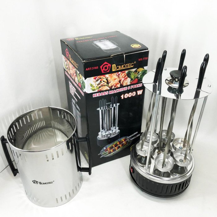 Шашличниця електрична Domotec MS-7781 на 6 шампурів 1000Вт вертикальна з нержавіючої сталі