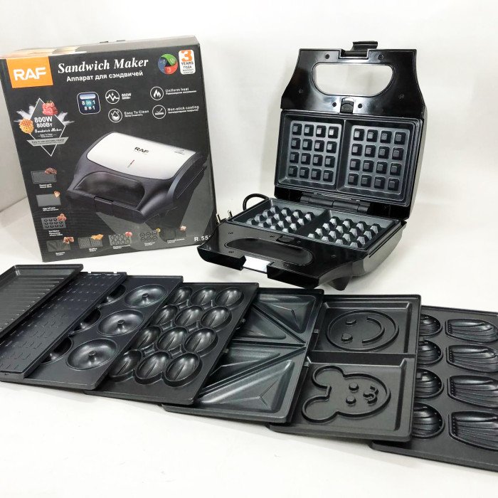 Вафельниця бутербродниця гриль сендвічниця електрична 8 в 1 RAF R.551 850W Мультипекар з 8 формами