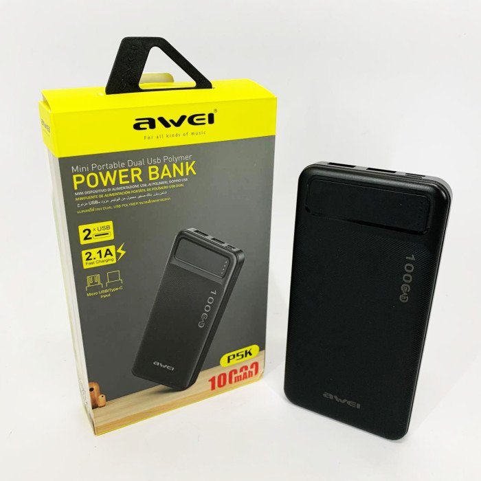 Power Bank Awei P5K 10000 mah Портативне зарядне УМБ 2xUSB чорний