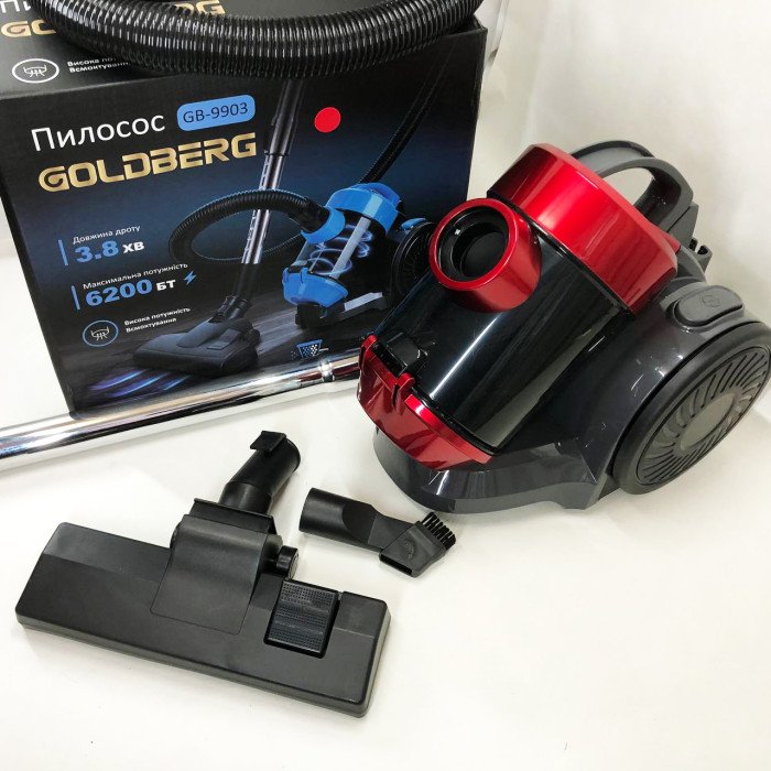 Пилосос вакуумний з контейнером для збирання пилу на 3 л GOLDBERG GB-9903 6200 Вт Потужний. Колір: червоний