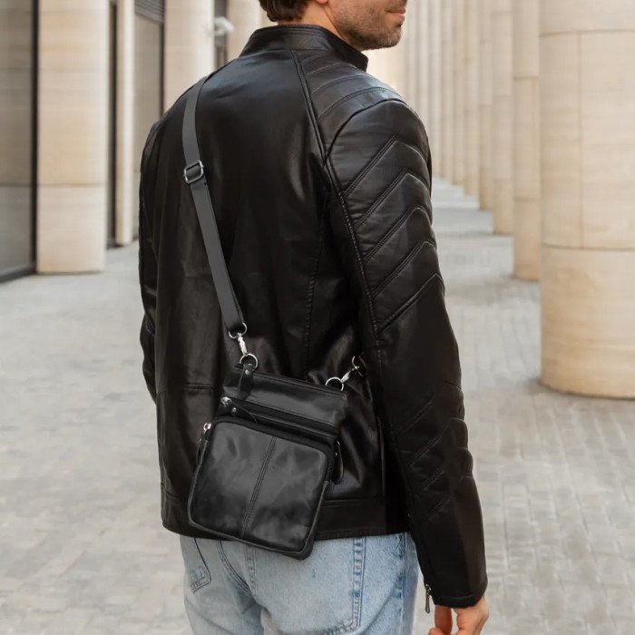 Чоловіча сумка з натуральної італійської шкіри флотар – 5 кишень, міцна фурнітура