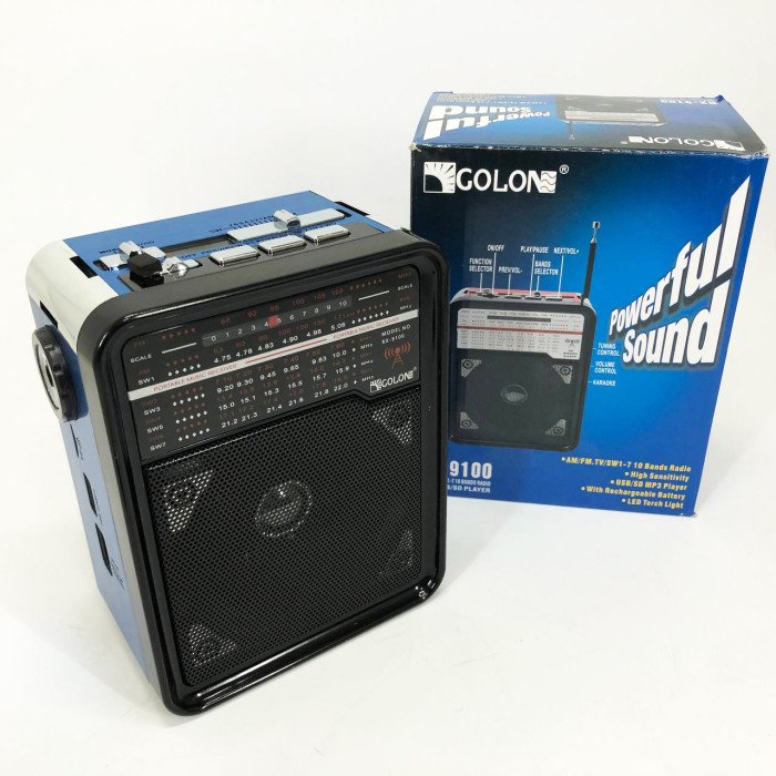 Радіоприймач GOLON RX-9100 USB+SD Радіо з ліхтарем, Ретро радіо, FM передавач. Колір: синій