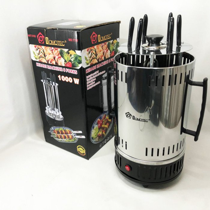 Шашличниця електрична Domotec MS-7781 на 6 шампурів 1000Вт вертикальна з нержавіючої сталі