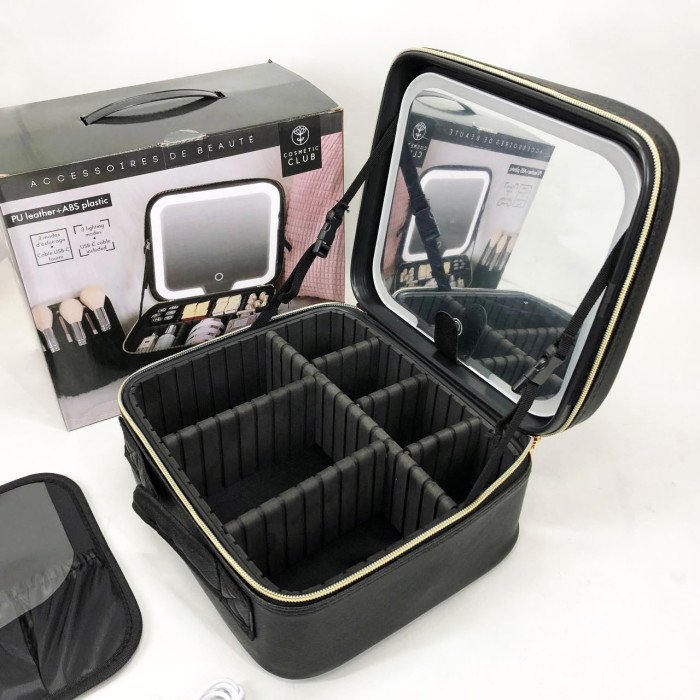 Портативна косметичка органайзер дорожній бьюті кейс з ручкою для перенесення дзеркалом та світлодіодним LED-підсвічуванням