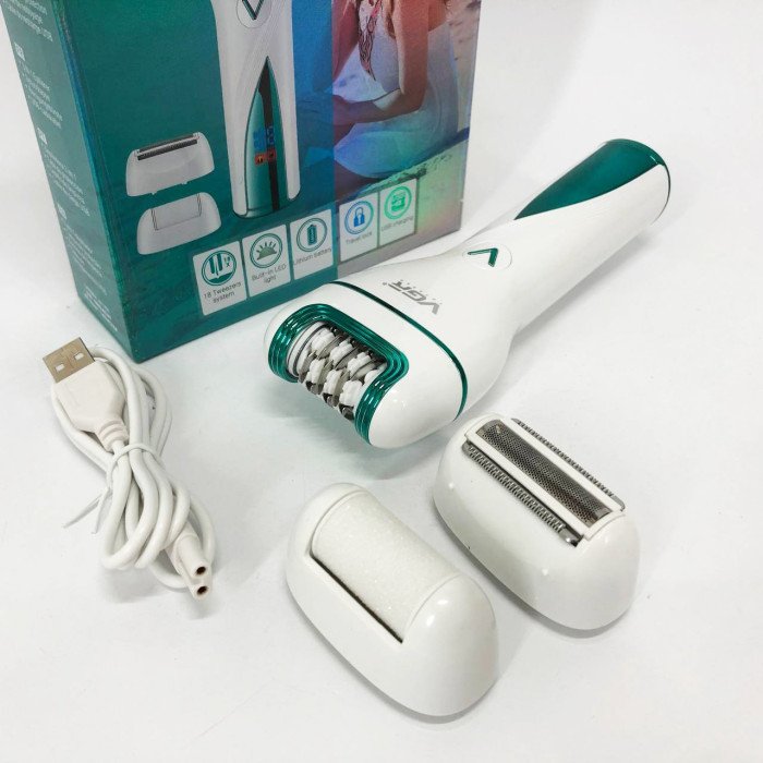 Епілятор акумуляторний жіночий 3 в 1 VGR V-728 Бездротовий електроепілятор пемза бритва для ніг і рук