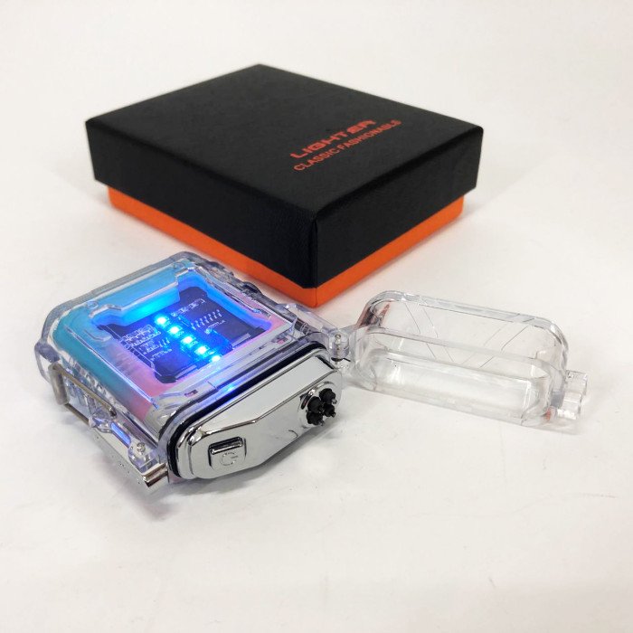 Дугова електроімпульсна запальничка із ліхтариком водонепроникна HL-517, вітрозахисна. Колір: рожевий