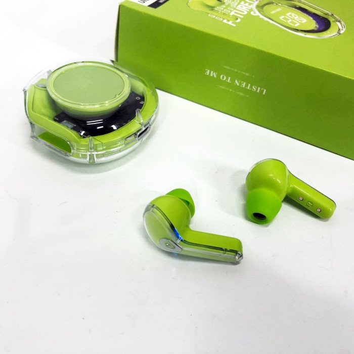 Бездротові навушники TWS T8 PRO з прозорим кейсом Вакуумний LED дисплей Bluetooth 5.3. Колір: зелений