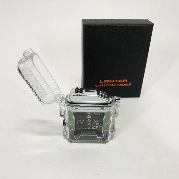 Дугова електроімпульсна запальничка із ліхтариком водонепроникна HL-517, вітрозахисна. Колір: зелений