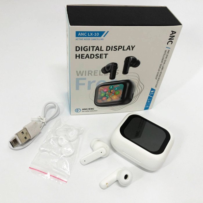 Навушники бездротові LX-10 TWS Earbuds з LED дисплеєм, Bluetooth гарнітури, Вакуумні навушники. Колір: білий