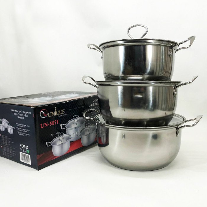 Набір каструль із нержавіючої сталі UNIQUE UN-5071 6 предметів, Каструлі з прозорими кришками
