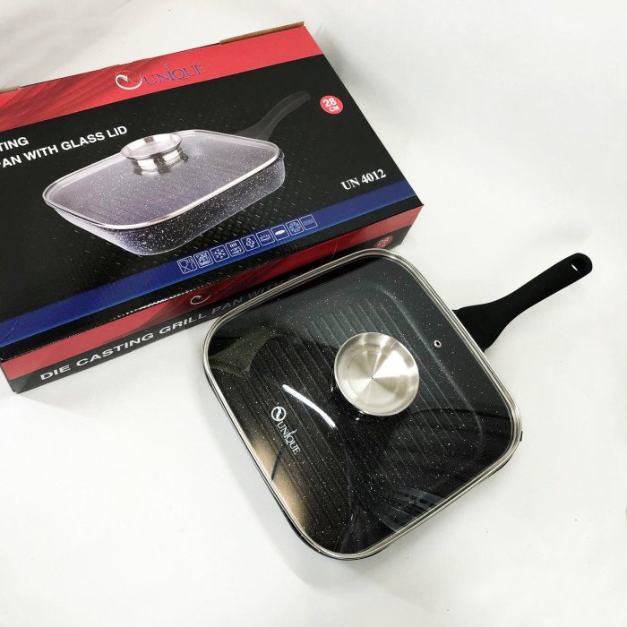 Сковорода гриль UNIQUE UN-4012 стильна 24см, Надійна сковорода з антипригарним покриттям