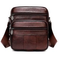Чоловіча сумка з натуральної італійської шкіри, коричнева, компактний месенджер, кросбоді