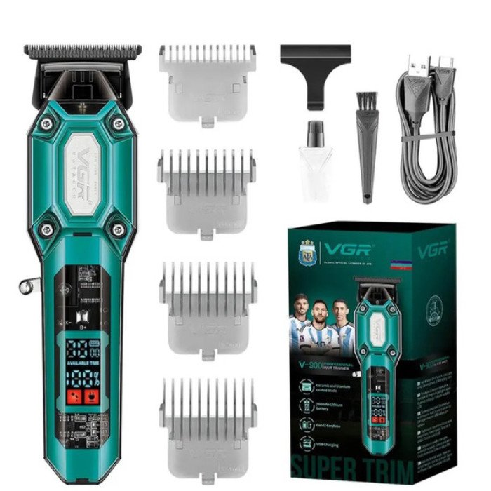Аккумуляторная машинка для стрижки VGR V-900 с дисплеем, беспроводная для стрижки волос. Цвет: зеленый