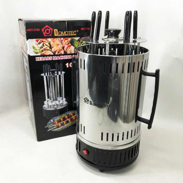 Шашличниця електрична Domotec MS-7781 на 6 шампурів 1000Вт вертикальна з нержавіючої сталі